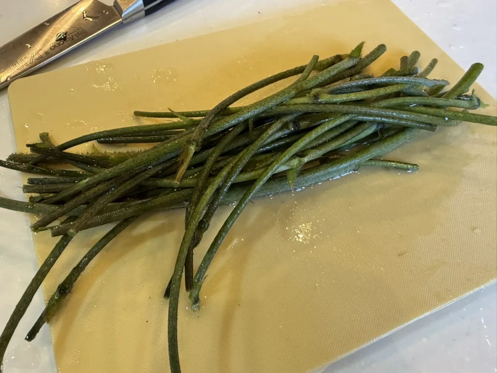 食用に採集して洗ったクズの柔らかい新芽